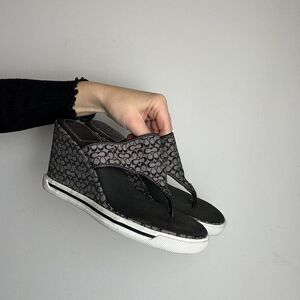 Coach Vintage Y2K Black and Grey Signature C Canvas and Leather Sandals